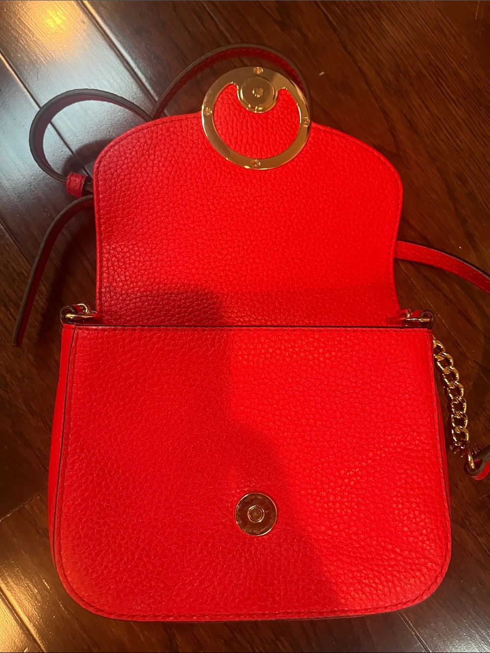 Michael Kors Red Pebbled Leather Crossbody with Gold MK Emblem - Picture 5 of 5